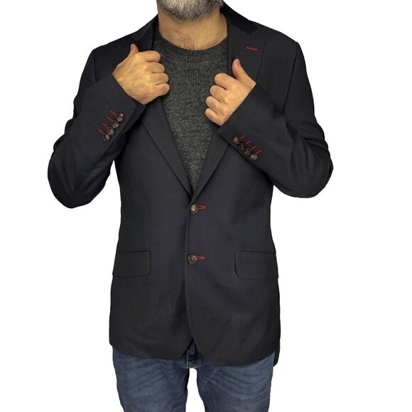 EL GANSO MARZOTTO 100% Wool Fabric Navy Blue Blazer sz 48 - Picture 4 of 7